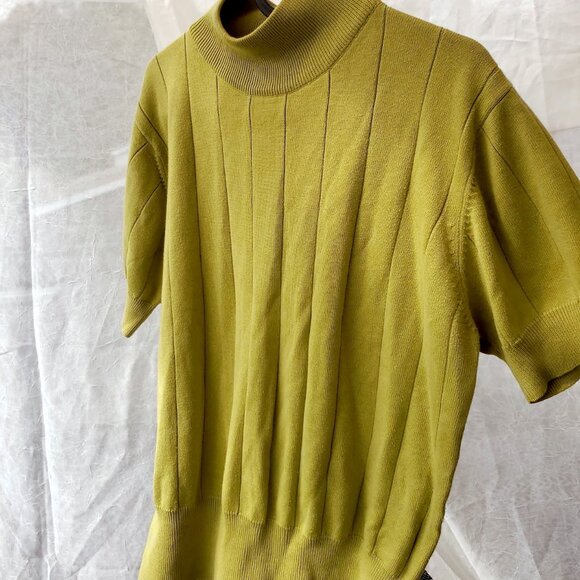 Mock Neck Chartreuse Ribbed Shirt - Picture 6 of 8